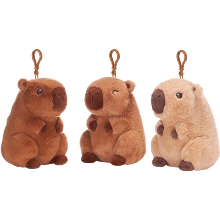 Pluche Capybara bag clip 3 assorti 12 cm