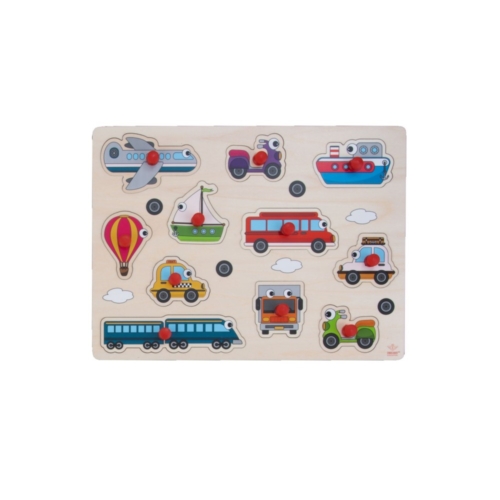 Puzzelplank voertuigen knopjespuzzel 30x22 cm