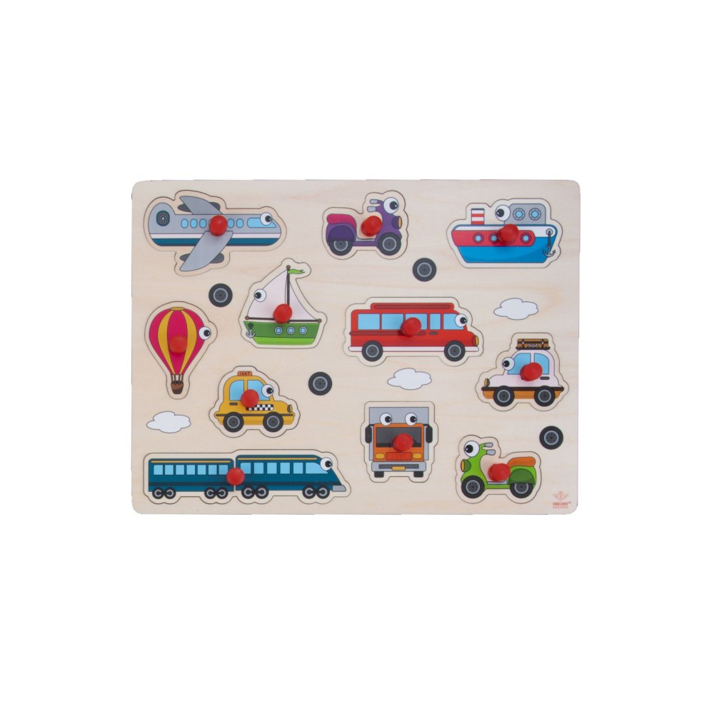 Puzzelplank voertuigen knopjespuzzel 30x22 cm