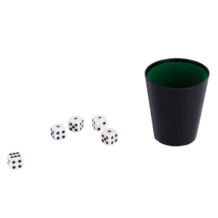 Dobbelset Spel Compleet met 5 Dobbelstenen Dobbelbeker en Scoreblok op Blister - Afbeelding 4