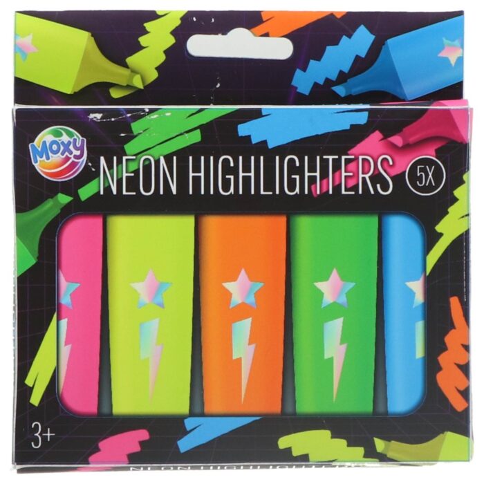 5 Neon Highlighters Markeerstiften 12 x17