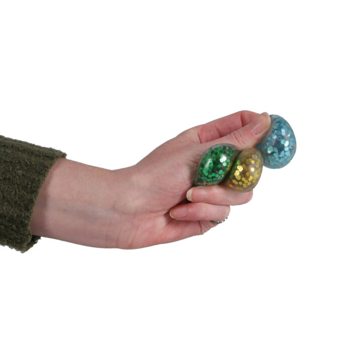 Raamkruiper knijpballen glitter 4 cm 3 stuks - Afbeelding 3
