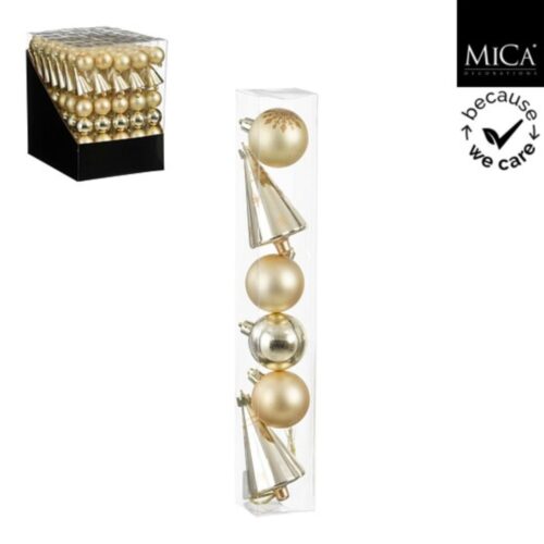 Ornament boom kerstbal goud 6 stuks display - d5cm