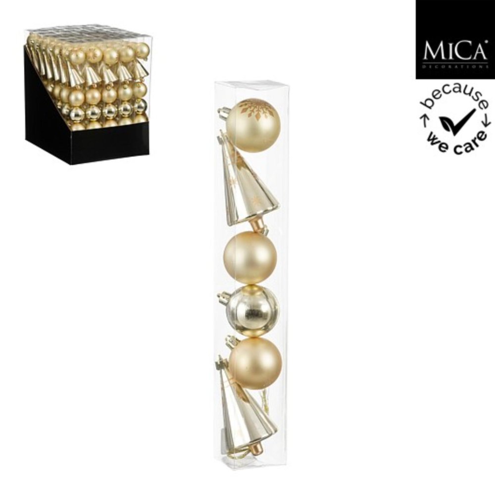 Ornament boom kerstbal goud 6 stuks display - d5cm