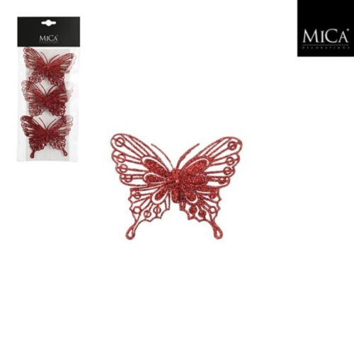 Clip vlinder rood 3 stuks - l10xb8cm