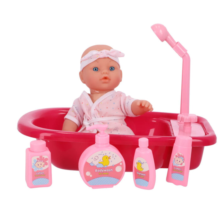My Beautiful Dollsroom poppenbadje met  douchefunctie, pop en set van 5 accessoires - Afbeelding 3