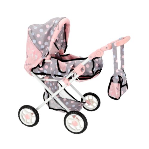 Poppenwagen 2 in 1 grijs/roze 66