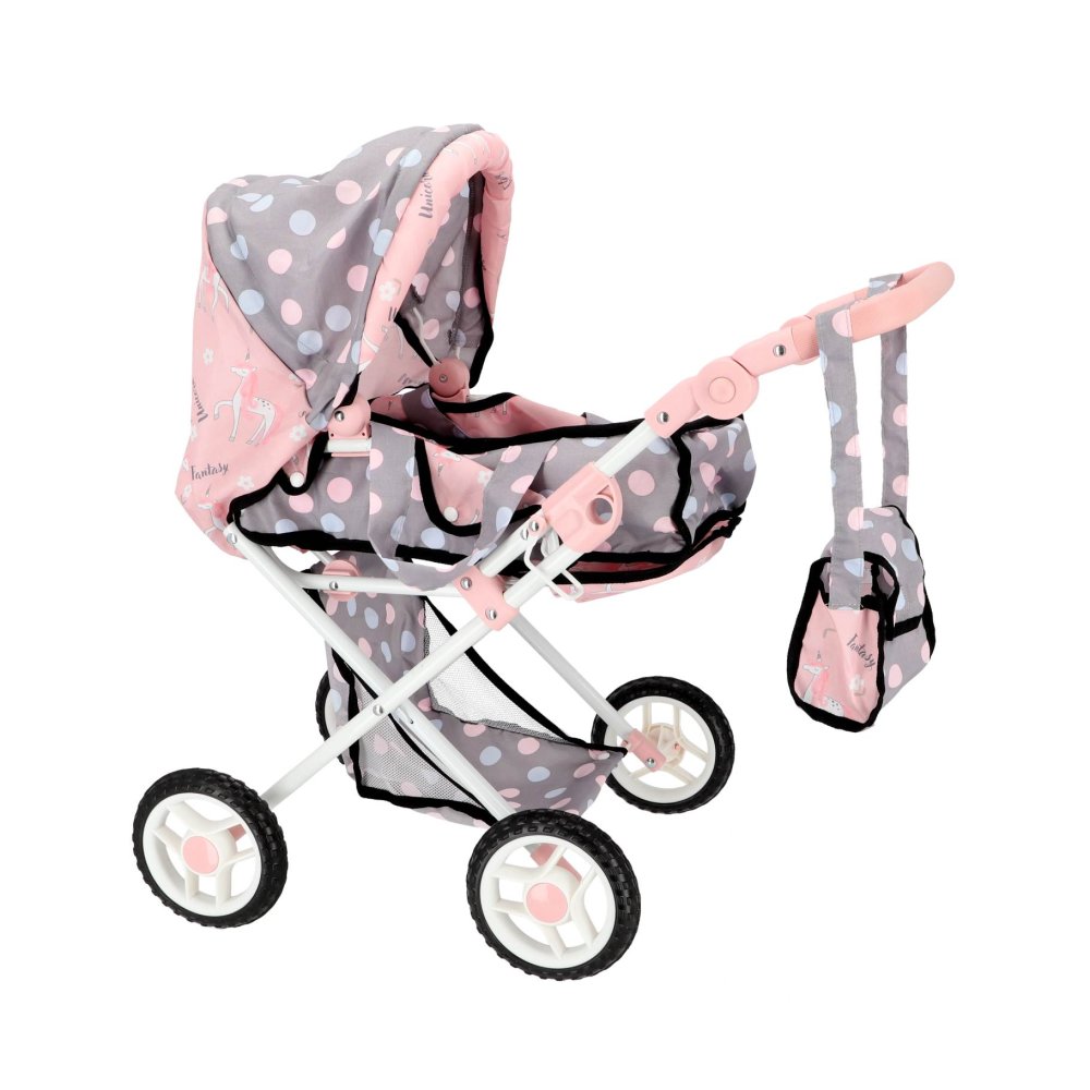 Poppenwagen 2 in 1 grijs/roze 66