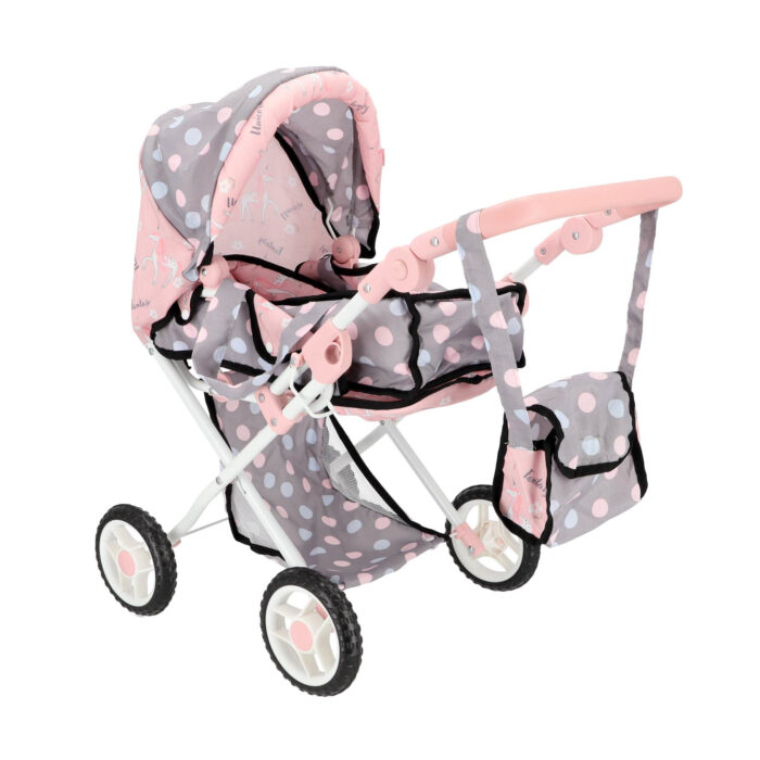 Poppenwagen 2 in 1 grijs/roze 66,5x37x69 cm - Afbeelding 2
