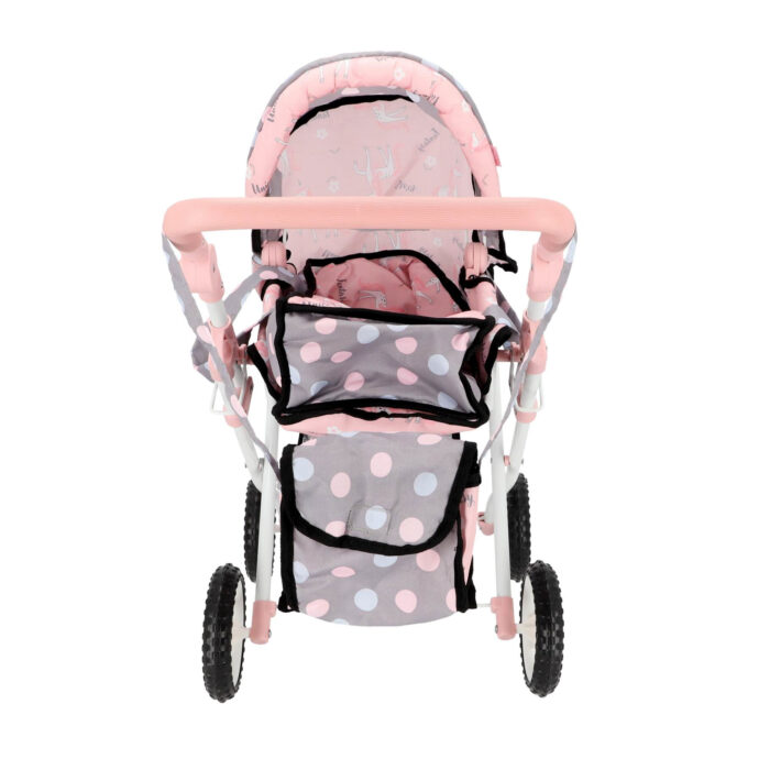 Poppenwagen 2 in 1 grijs/roze 66,5x37x69 cm - Afbeelding 3