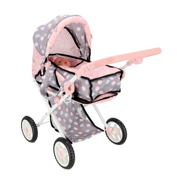 Poppenwagen 2 in 1 grijs/roze 66,5x37x69 cm - Afbeelding 6