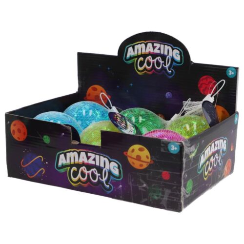 Amazing Cool stuiterbal glitter met lampje 10 cm assorti