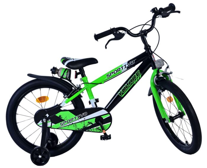 Volare Sportivo Kinderfiets - Jongens - 18 inch - Groen Zwart - Twee Handremmen - Afbeelding 2