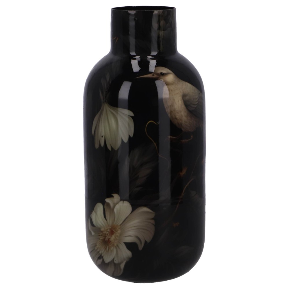 Vaas pigeon S zwart cilinder metaal 11x11x25 cm