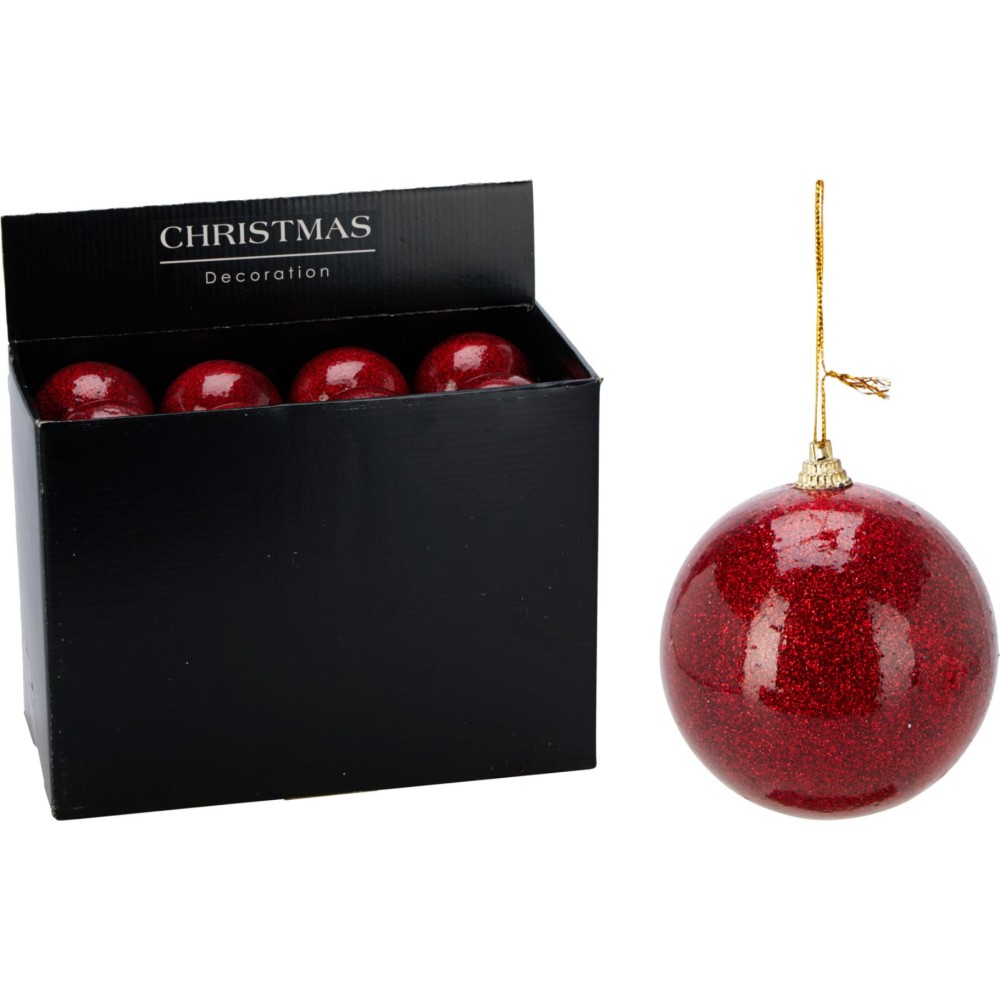 Kerstbal 80Mm Glitter Rood