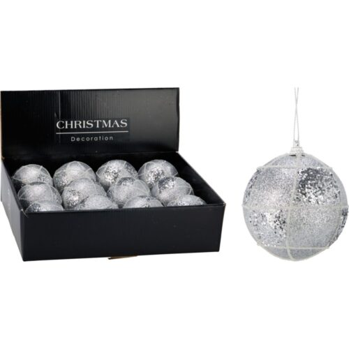 Kerstbal 80Mm Glitter Zilver