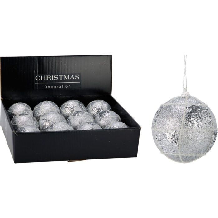 Kerstbal 80Mm Glitter Zilver
