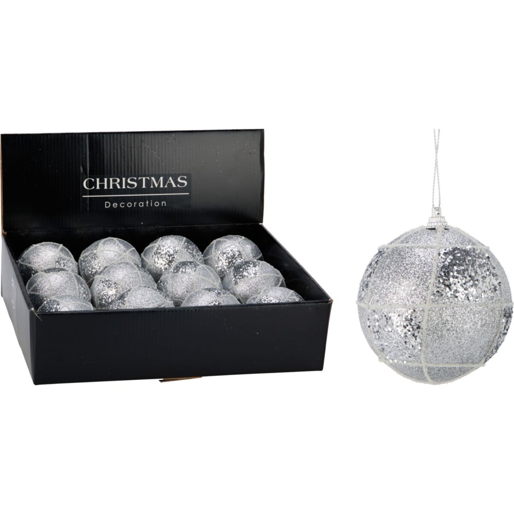 Kerstbal 80Mm Glitter Zilver