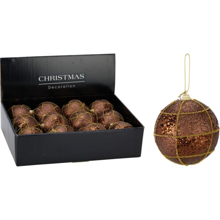 Kerstbal 80Mm Glitter Bruin