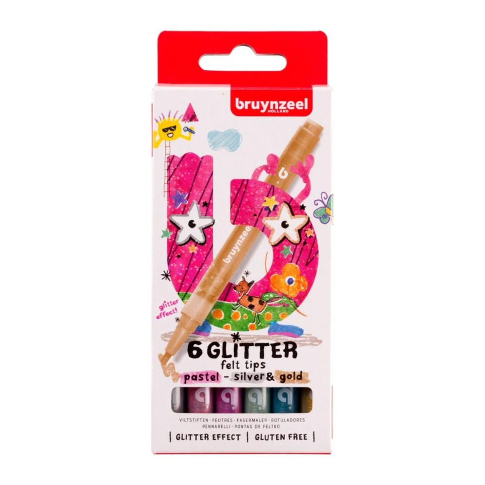 Bruynzeel glitter viltstiften pastel 6 stuks