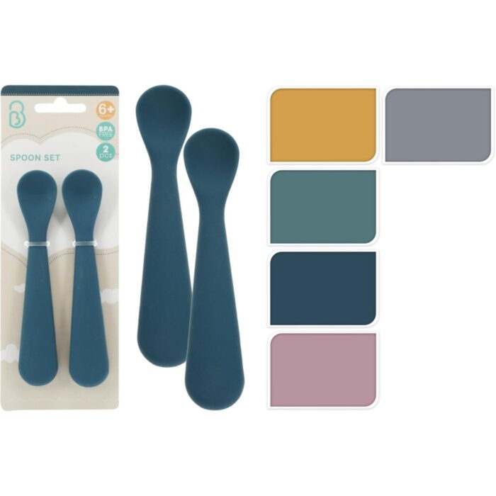 Lepel baby set 2sts siliconen 5 asst kleur