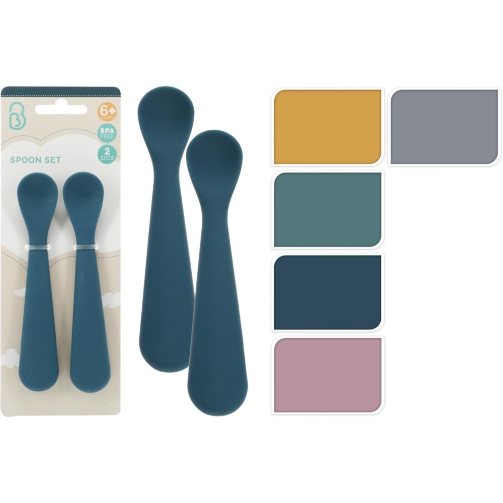 Lepel baby set 2sts siliconen 5 asst kleur