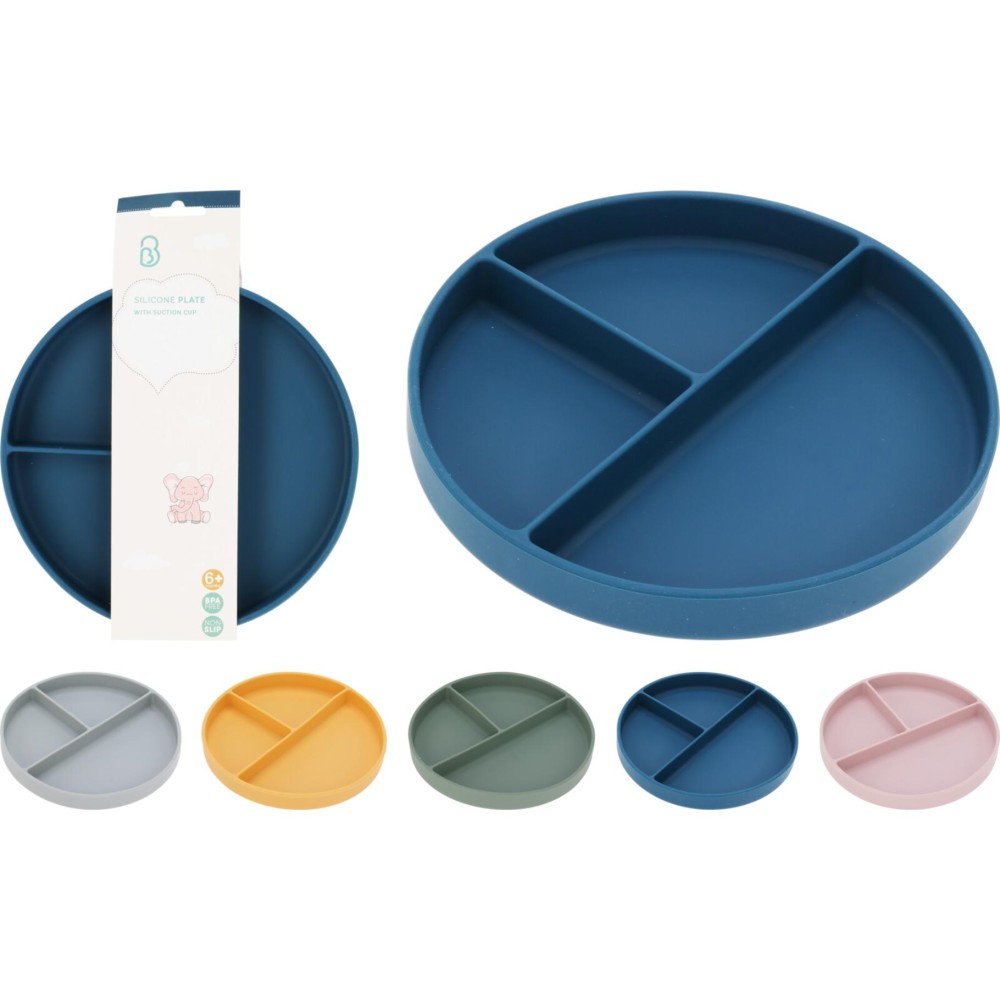 Bord silicone 3 vaks met zuignap 5 asst kleur