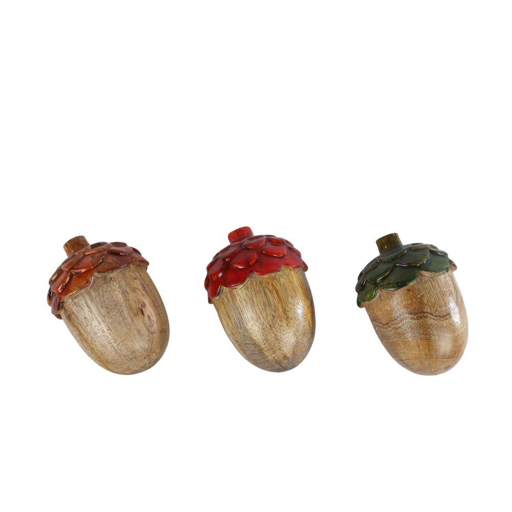 Sculptuur Acorn 3 assorti mango/aluminium 7x7x11cm