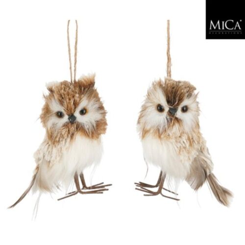 Ornament uil bruin 2 assorti - l9xb6xh12cm