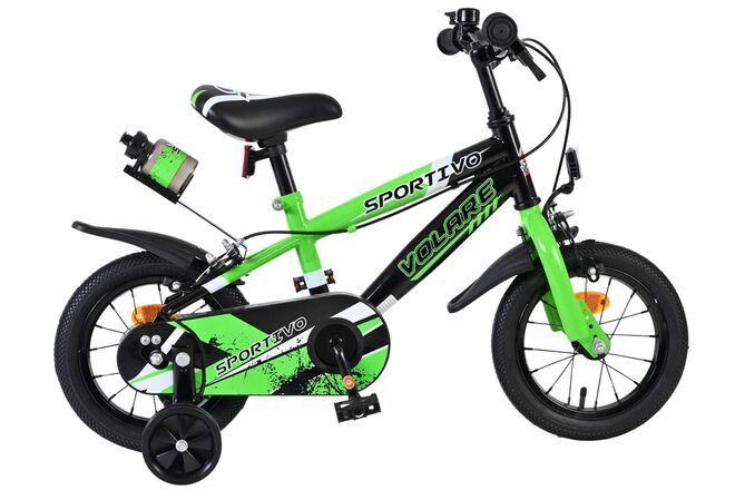 Volare Sportivo Kinderfiets - Jongens - 12 inch - Groen Zwart - Twee Handremmen