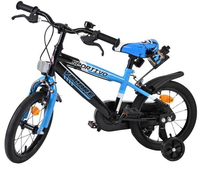 Volare Sportivo Kinderfiets - Jongens - 14 inch - Blauw Zwart - Twee Handremmen - Afbeelding 8