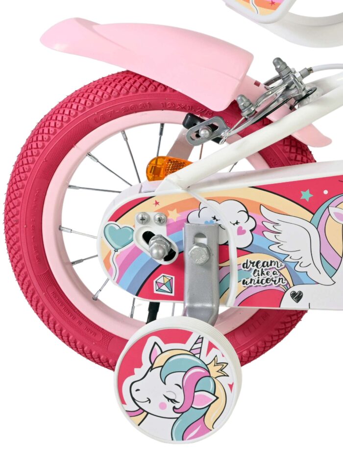 Volare Unicorn Kinderfiets - Meisjes - 12 inch - Wit - Twee handremmen - Afbeelding 2