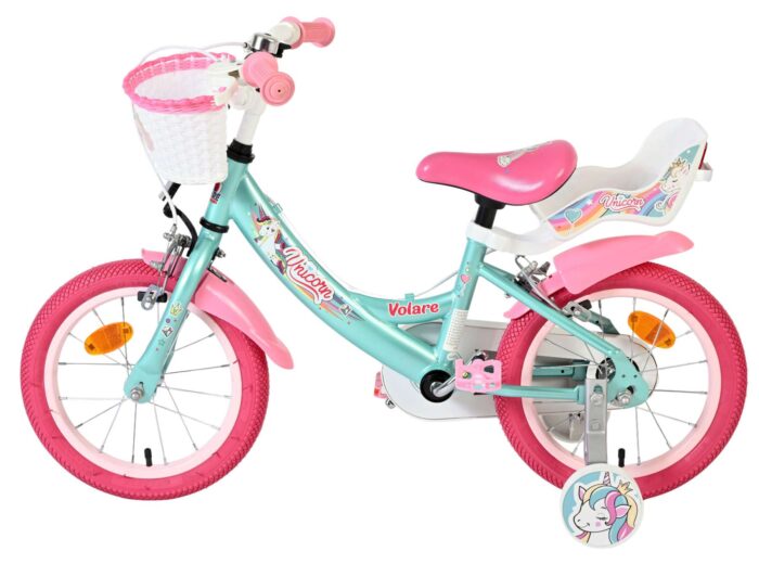 Volare Unicorn Kinderfiets - Meisjes - 14 inch - Groen - Twee Handremmen - Afbeelding 7