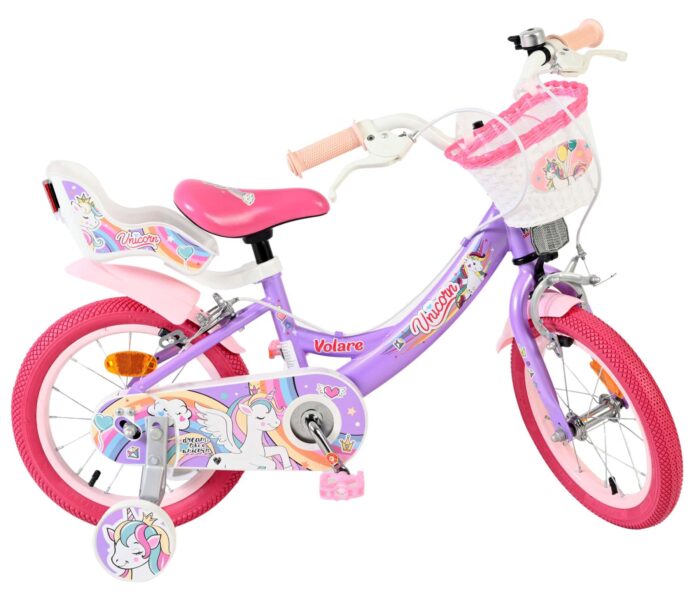 Volare Unicorn Kinderfiets - Meisjes - 14 inch - Paars - Twee Handremmen - Afbeelding 9