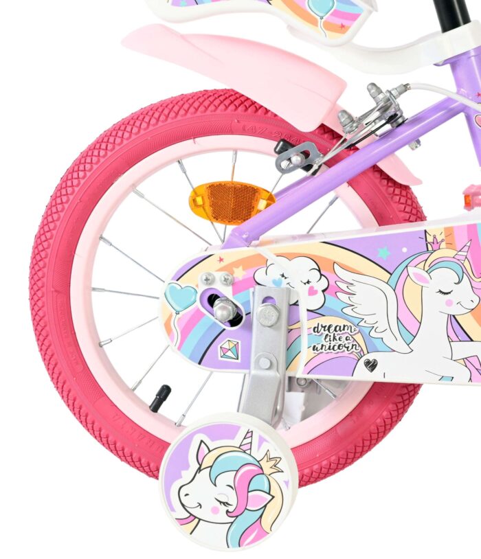 Volare Unicorn Kinderfiets - Meisjes - 14 inch - Paars - Twee Handremmen - Afbeelding 2