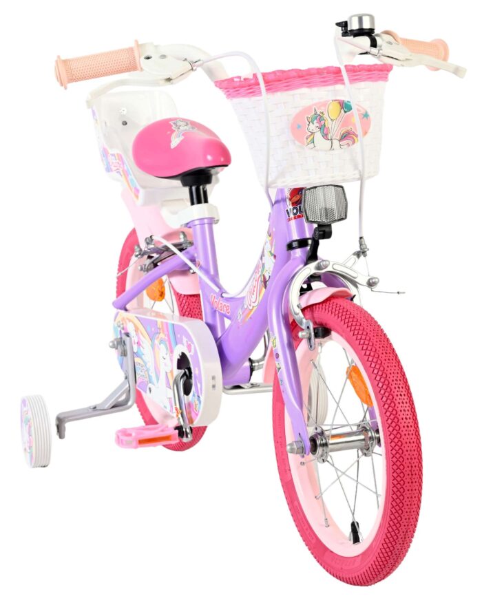 Volare Unicorn Kinderfiets - Meisjes - 14 inch - Paars - Twee Handremmen - Afbeelding 4
