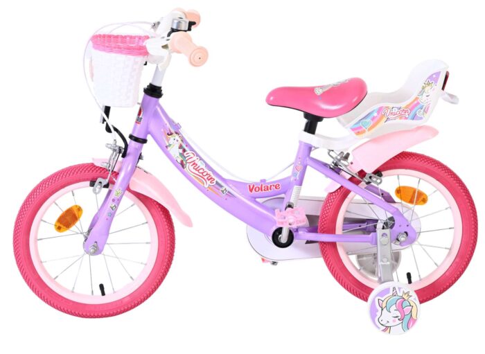 Volare Unicorn Kinderfiets - Meisjes - 14 inch - Paars - Twee Handremmen - Afbeelding 6