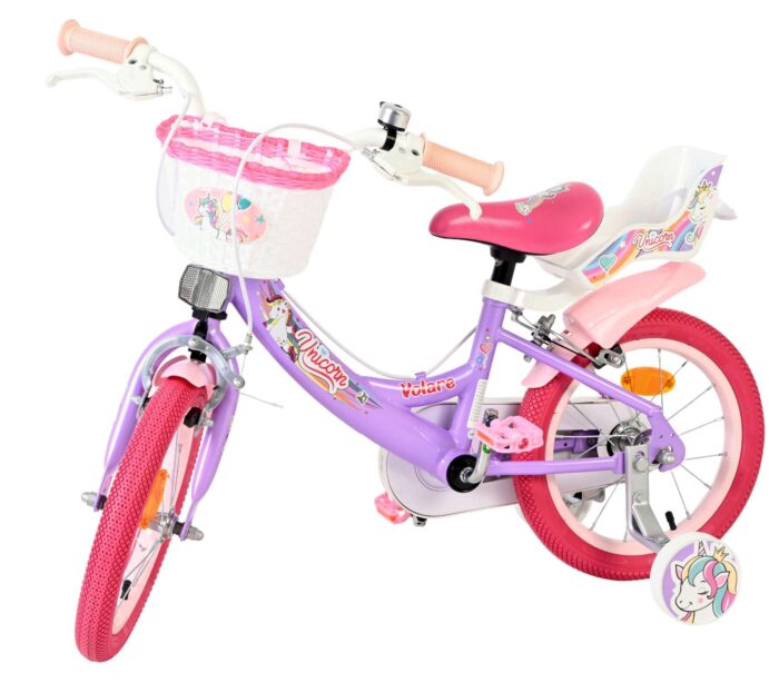 Volare Unicorn Kinderfiets - Meisjes - 14 inch - Paars - Twee Handremmen - Afbeelding 7