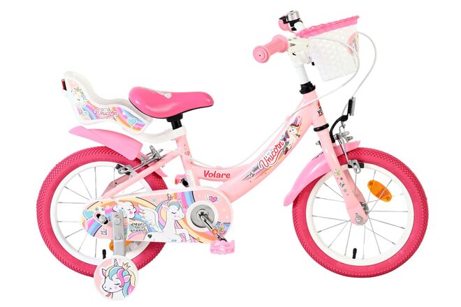 Volare Unicorn Kinderfiets - Meisjes - 14 inch - Roze - Twee Handremmen
