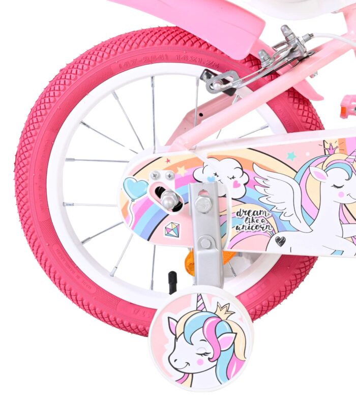 Volare Unicorn Kinderfiets - Meisjes - 14 inch - Roze - Twee Handremmen - Afbeelding 2