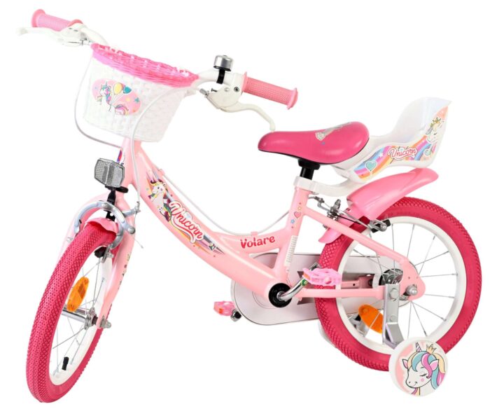 Volare Unicorn Kinderfiets - Meisjes - 14 inch - Roze - Twee Handremmen - Afbeelding 8