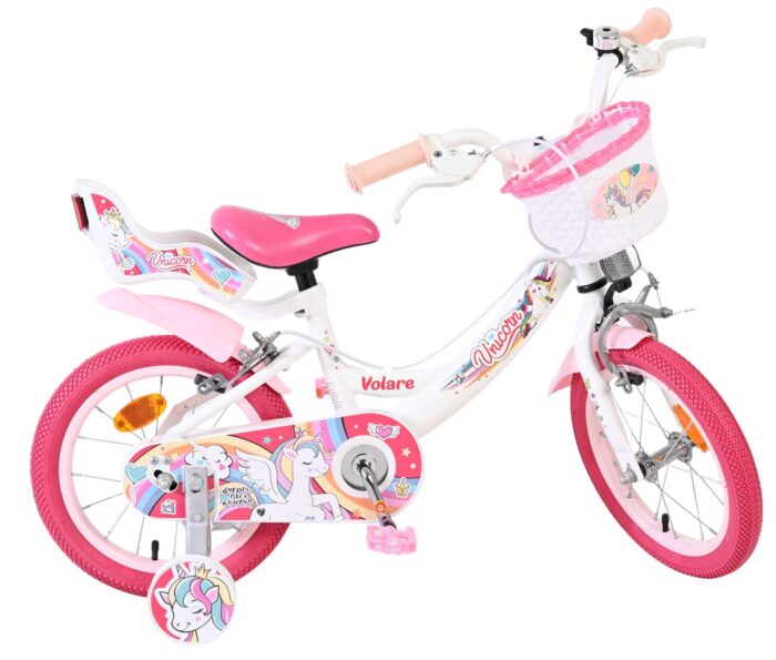 Volare Unicorn Kinderfiets - Meisjes - 14 inch - Wit - Twee Handremmen - Afbeelding 10