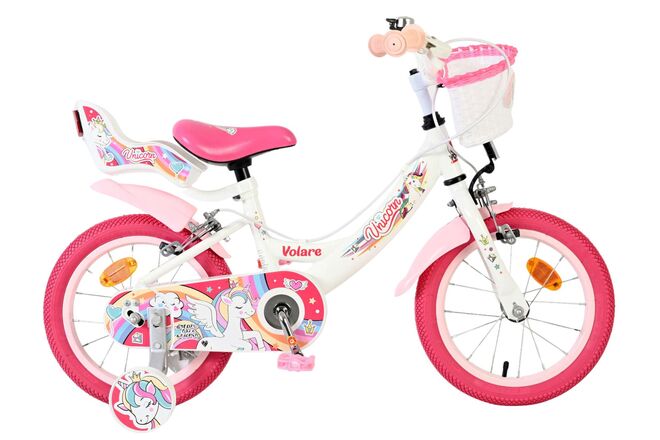 Volare Unicorn Kinderfiets - Meisjes - 14 inch - Wit - Twee Handremmen