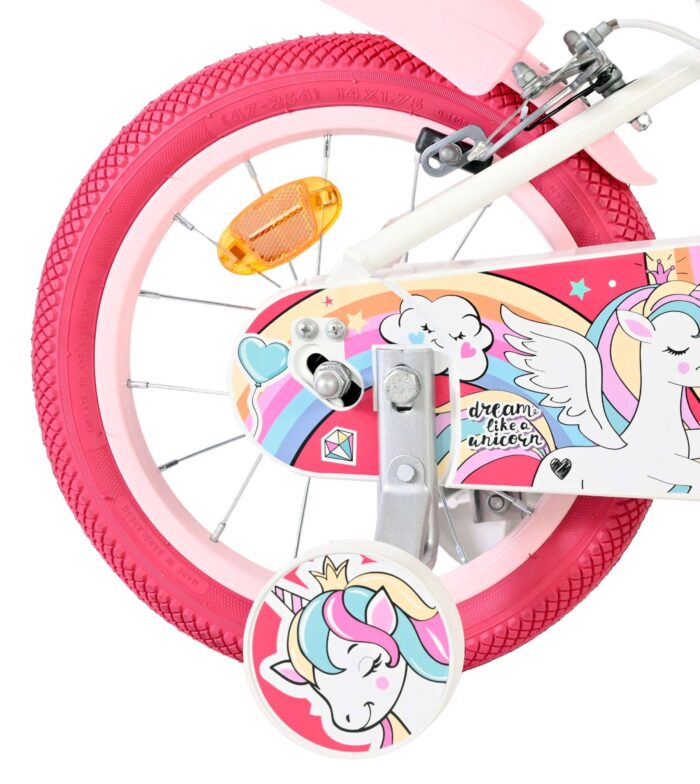 Volare Unicorn Kinderfiets - Meisjes - 14 inch - Wit - Twee Handremmen - Afbeelding 2