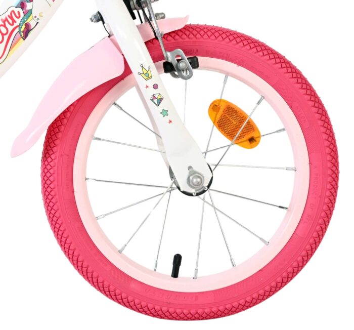 Volare Unicorn Kinderfiets - Meisjes - 14 inch - Wit - Twee Handremmen - Afbeelding 3