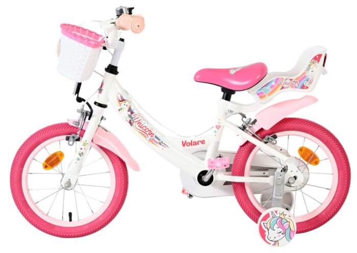 Volare Unicorn Kinderfiets - Meisjes - 14 inch - Wit - Twee Handremmen - Afbeelding 7