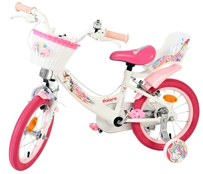 Volare Unicorn Kinderfiets - Meisjes - 14 inch - Wit - Twee Handremmen - Afbeelding 8