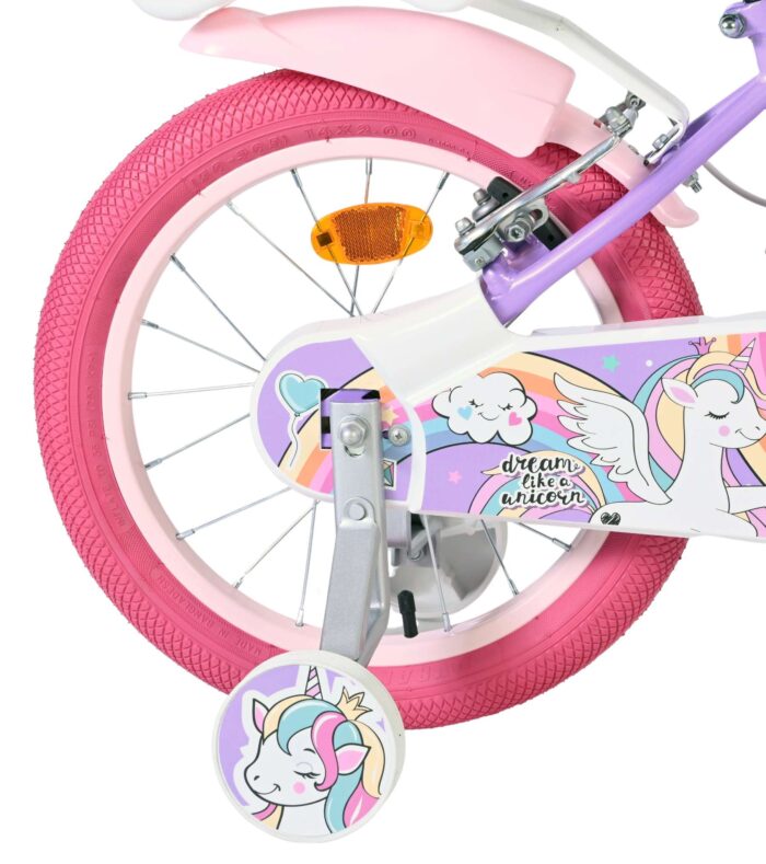Volare Unicorn Kinderfiets - Meisjes - 16 inch - Paars - Twee Handremmen - Afbeelding 2