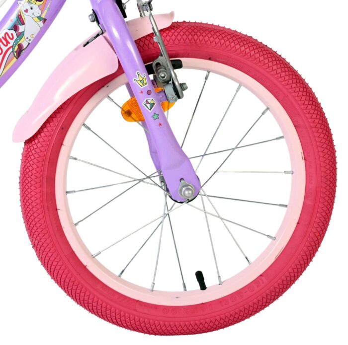 Volare Unicorn Kinderfiets - Meisjes - 16 inch - Paars - Twee Handremmen - Afbeelding 3