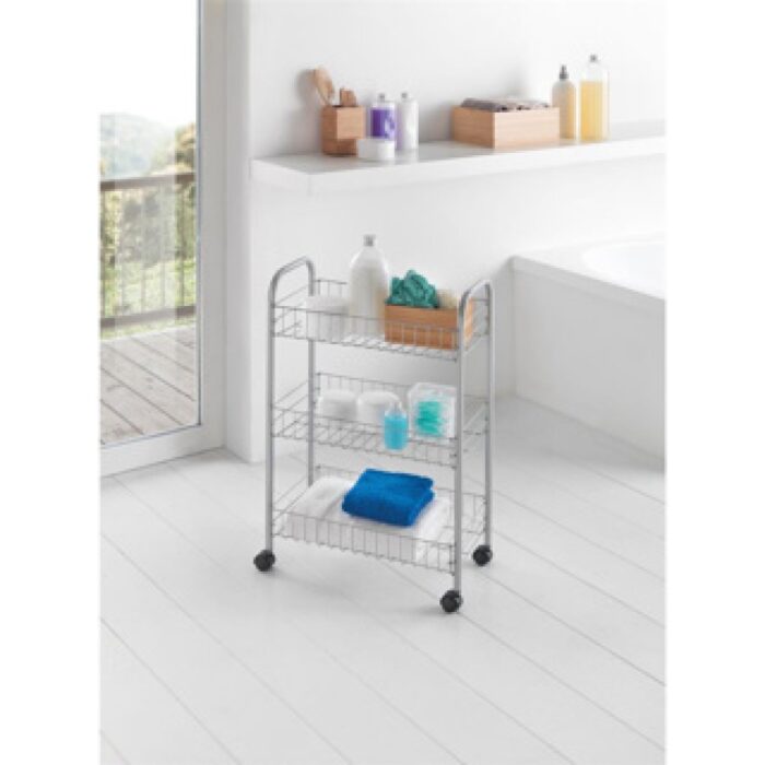 Metaltex Opbergtrolley Lugano Op Wieltjes  Grijs 3 Metal Manden 41x23x63 Cm - Afbeelding 3